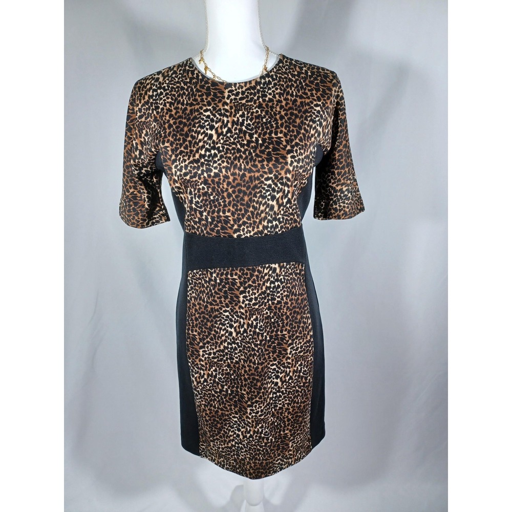 Michael Michael Kors Dress Womens 8 Brown Animal Print Sheath Short Sleeve